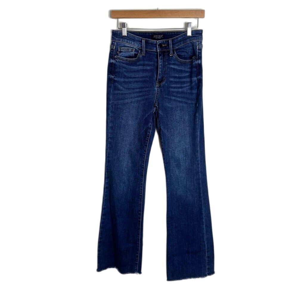 Judy Blue Jeans Womens 3/26 Dark Wash Mid Rise Bootcut Stretch Raw Hem JB8255DDK